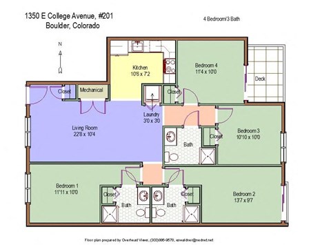 Floor plan for 4 beds, 3 baths, 1289 sqft